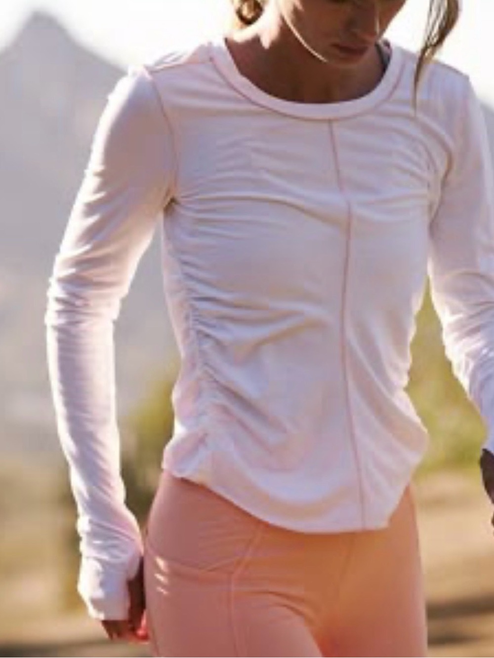 Free People - Movement Right On Run Ivory Orange Long Sleeve Blouse Size Large